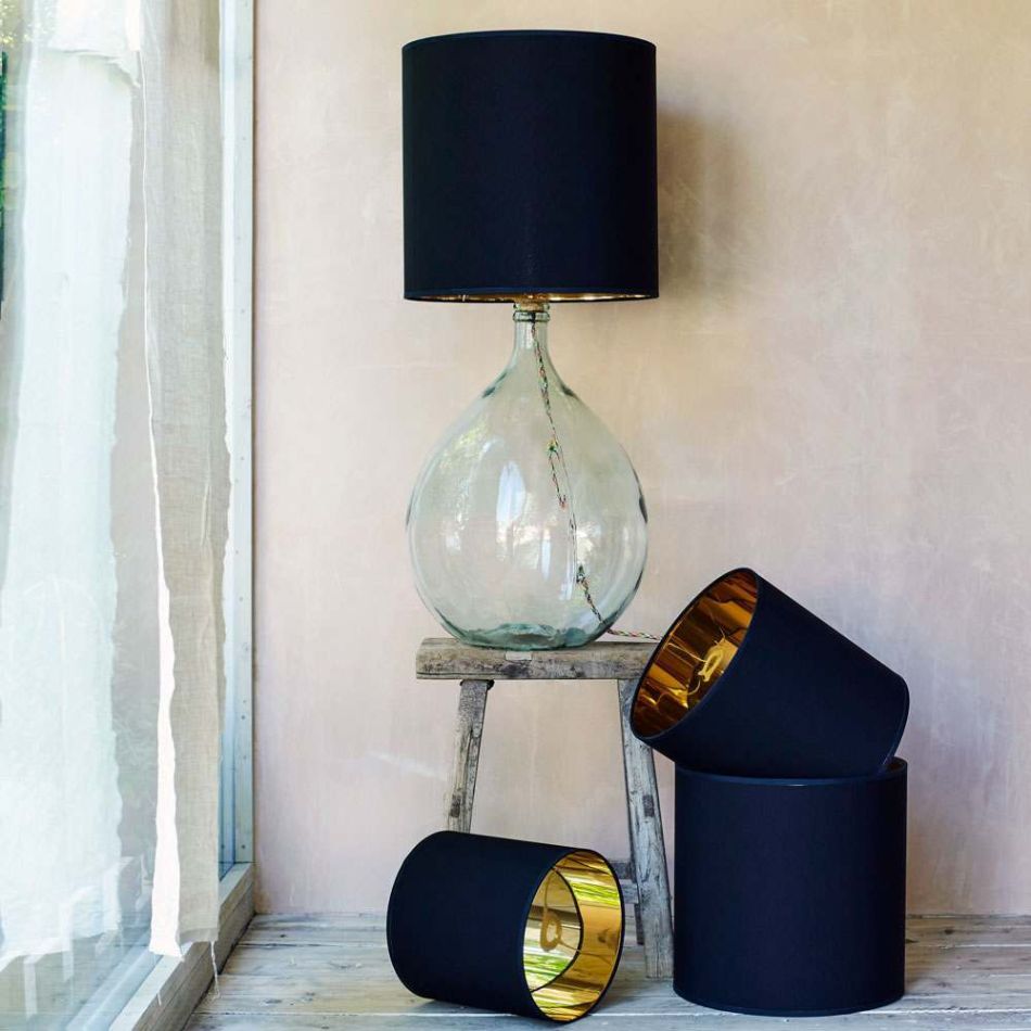Tall Black and Gold Drum Lamp Shade