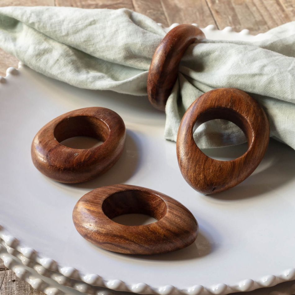 Set of Four Oval Wooden Napkin Rings