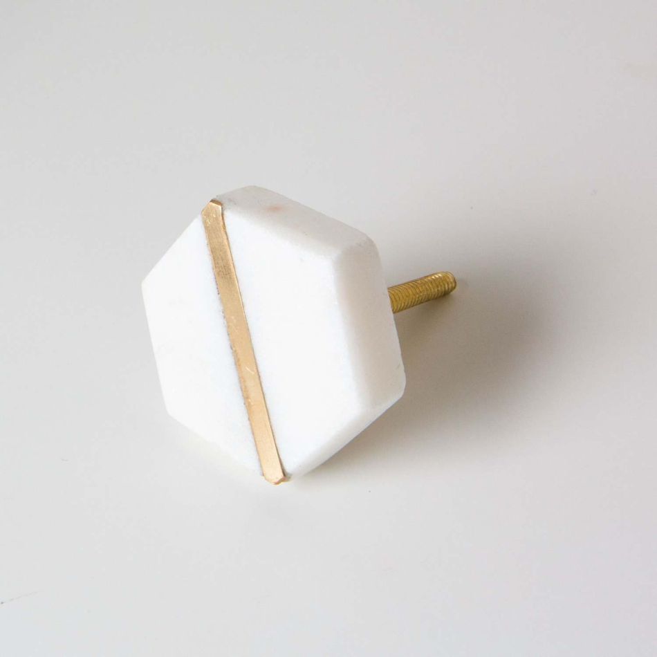 Hexagon Marble and Brass Knob