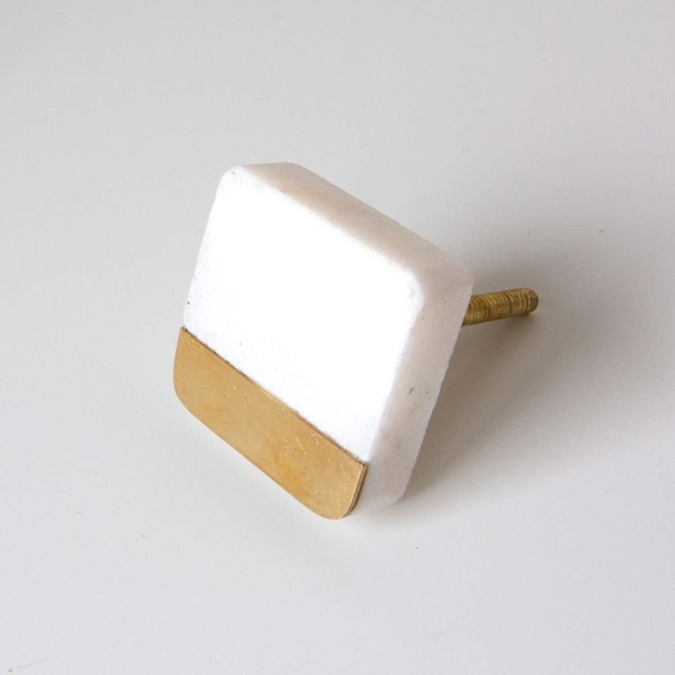 Square Marble and Brass Knob