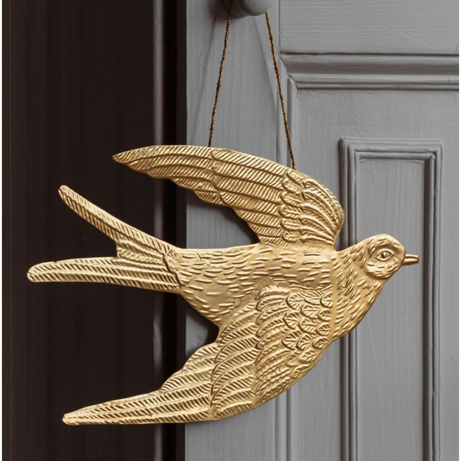 Large Antique Brass Hanging Dove Christmas Decoration