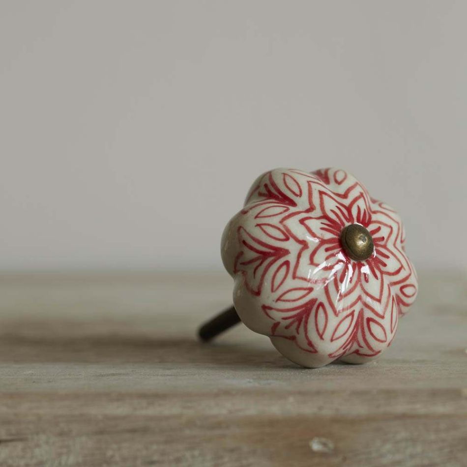Red Painted Flower Knob