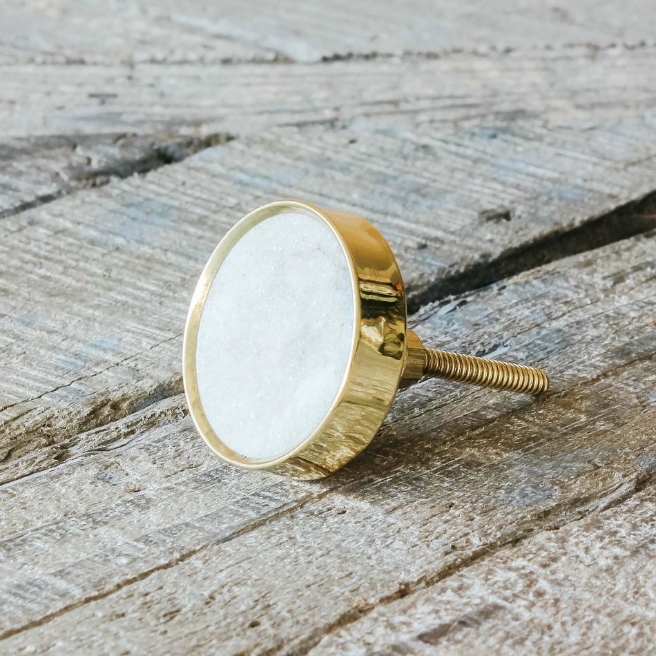 Round Brown Marble and Brass Knob