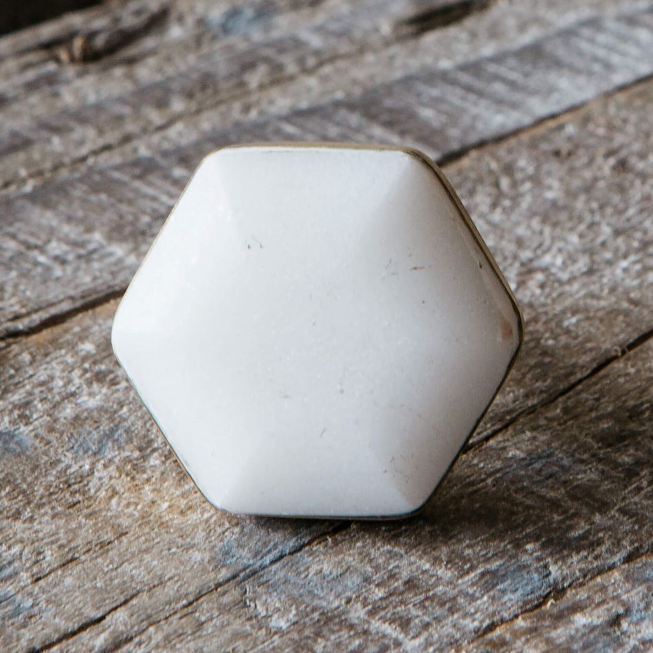 White Marble Domed Hexagon Knob