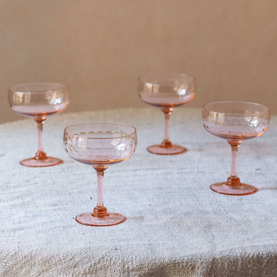 Set of Four Rose Crystal Cocktail Glasses