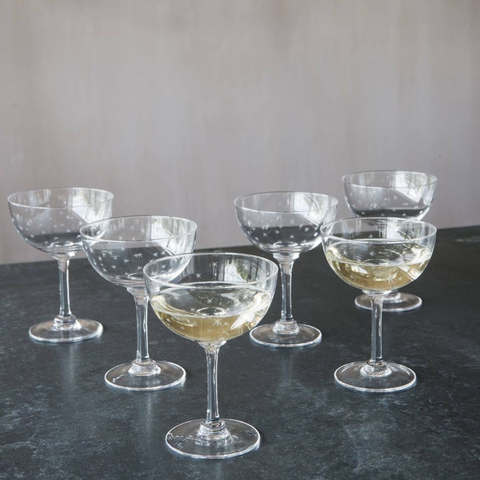 Set of Six Stars Crystal Champagne Coupes