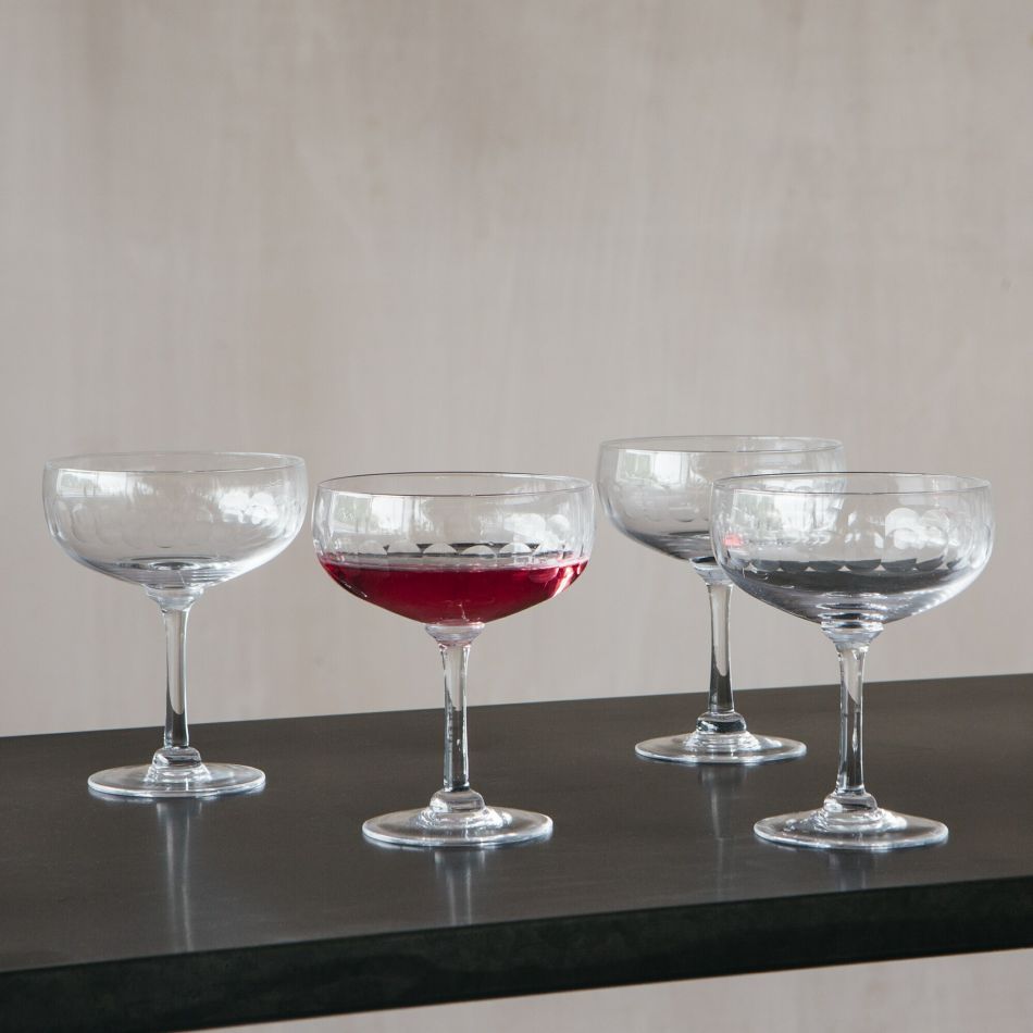 Set of Four Lens Crystal Cocktail Glasses