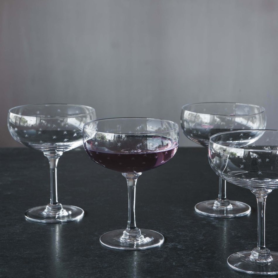 Set of Four Handblown Crystal Cocktail Glasses
