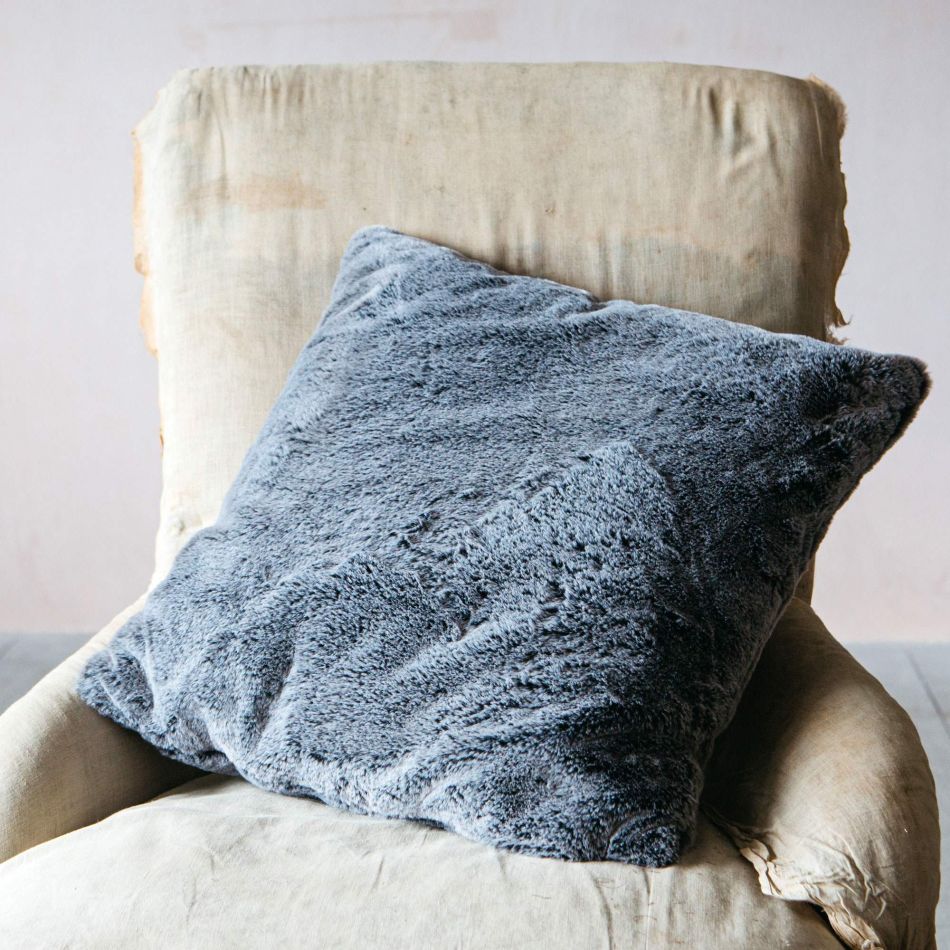 Charcoal Tipped Faux Fur Cushion