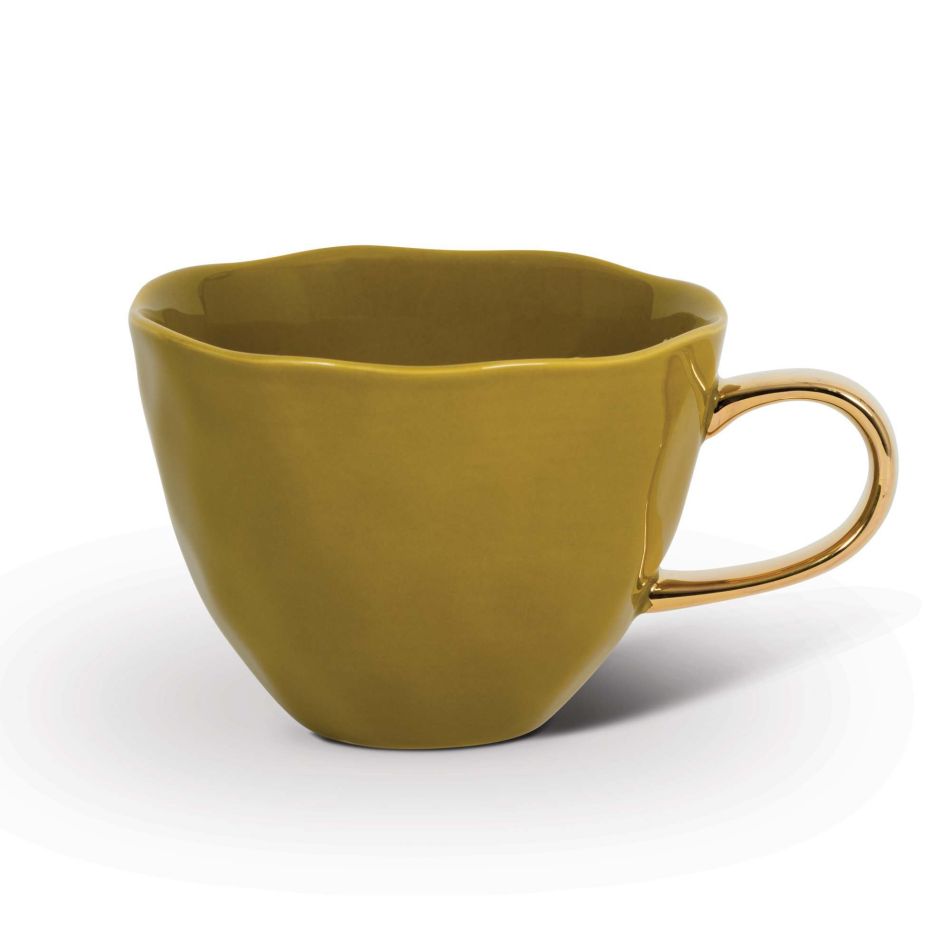 Yellow Coffee Cup with Gold Handle
