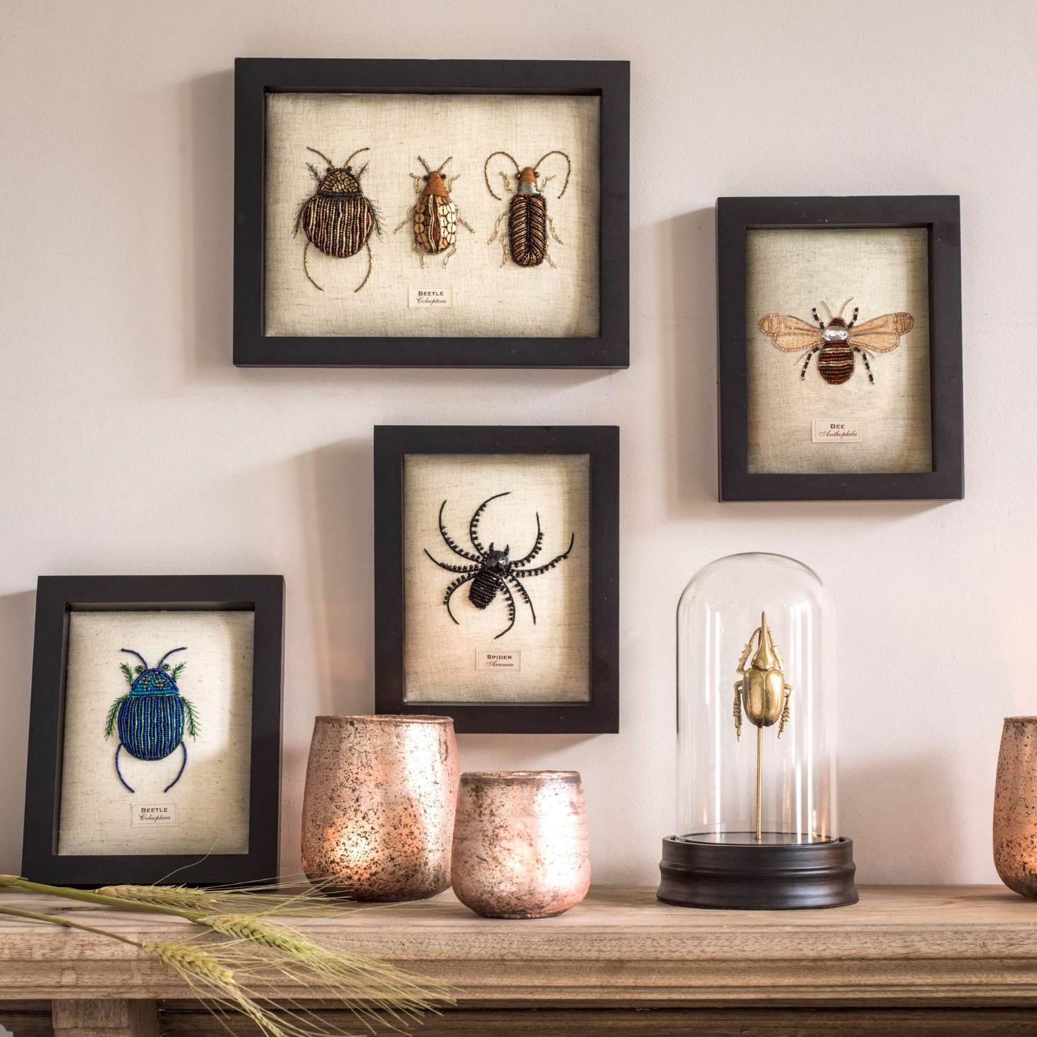 Photo of Graham and green framed embroidered beetle trio