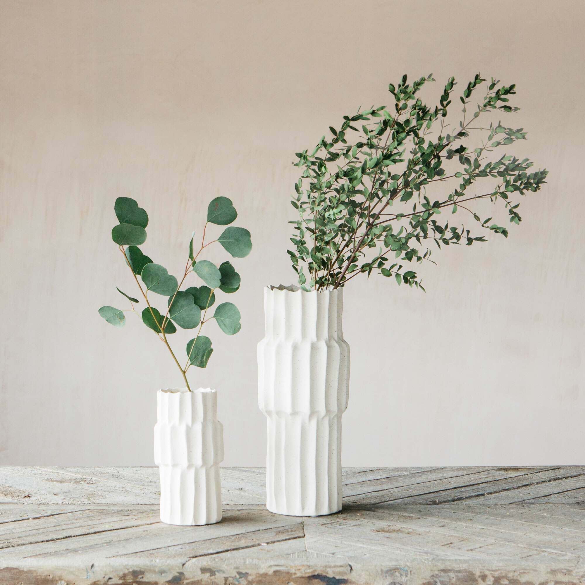 Photo of Graham and green medium white ribbed pillar vase