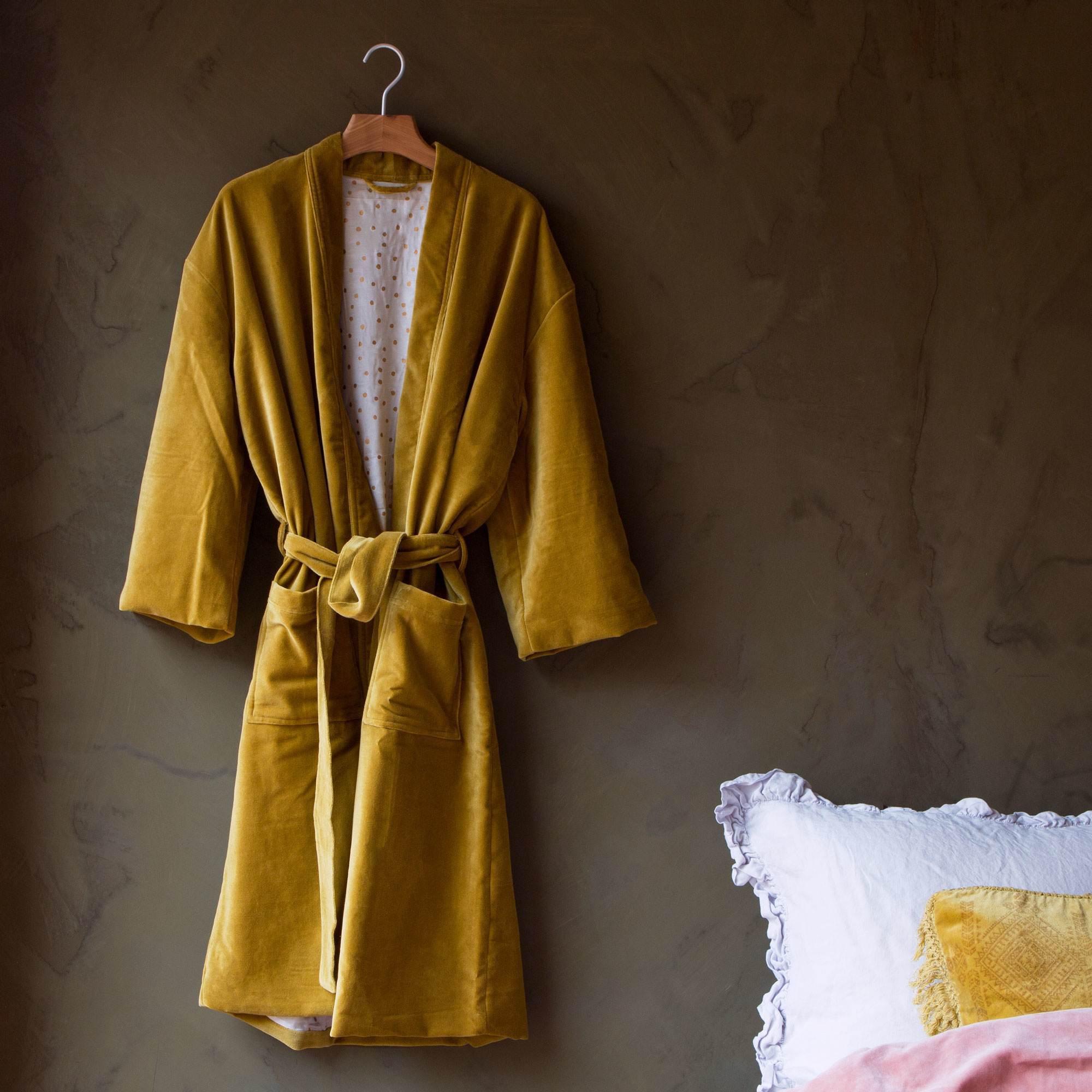Read more about Graham and green mustard velvet kimono dressing gown - large/extra large