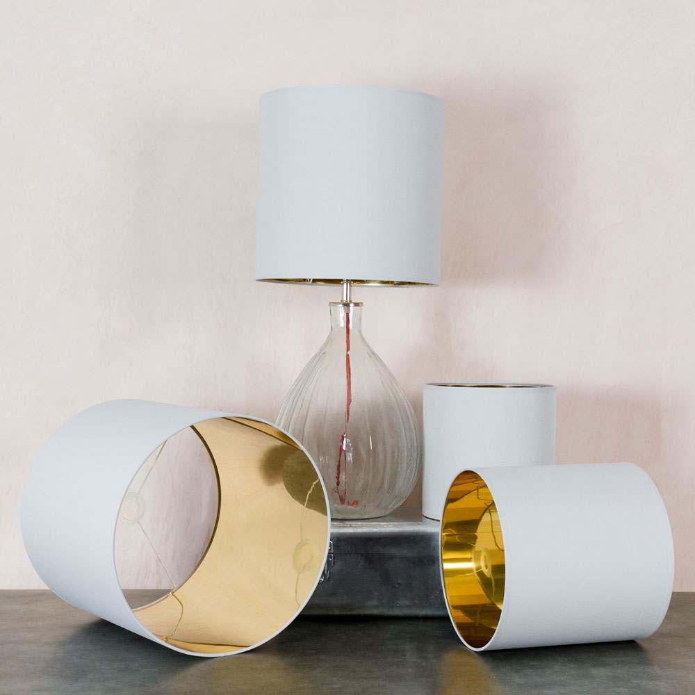 Tall Grey And Gold Drum Lamp Shades, Grey Drum Lampshade For Table Lamp