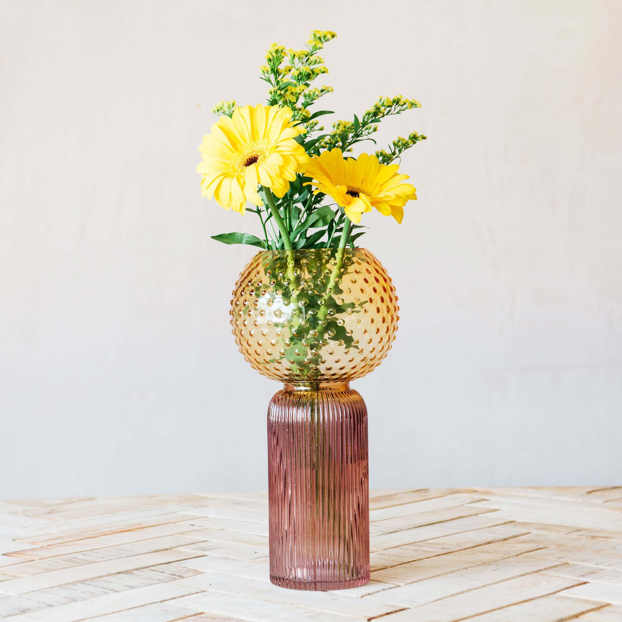 An image of Yellow and Mauve Glass Vase
