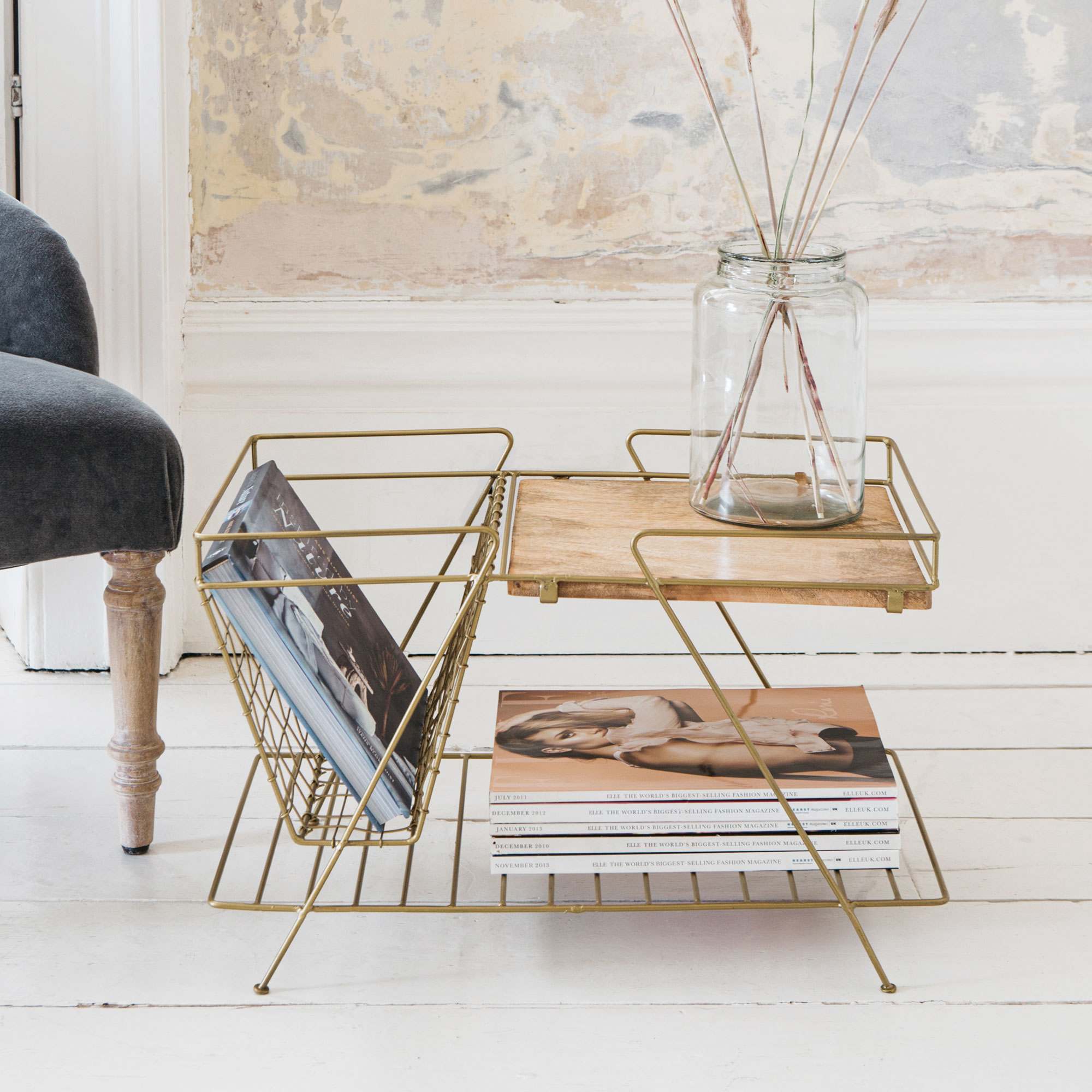 Read more about Graham and green antiqued brass and wood magazine rack