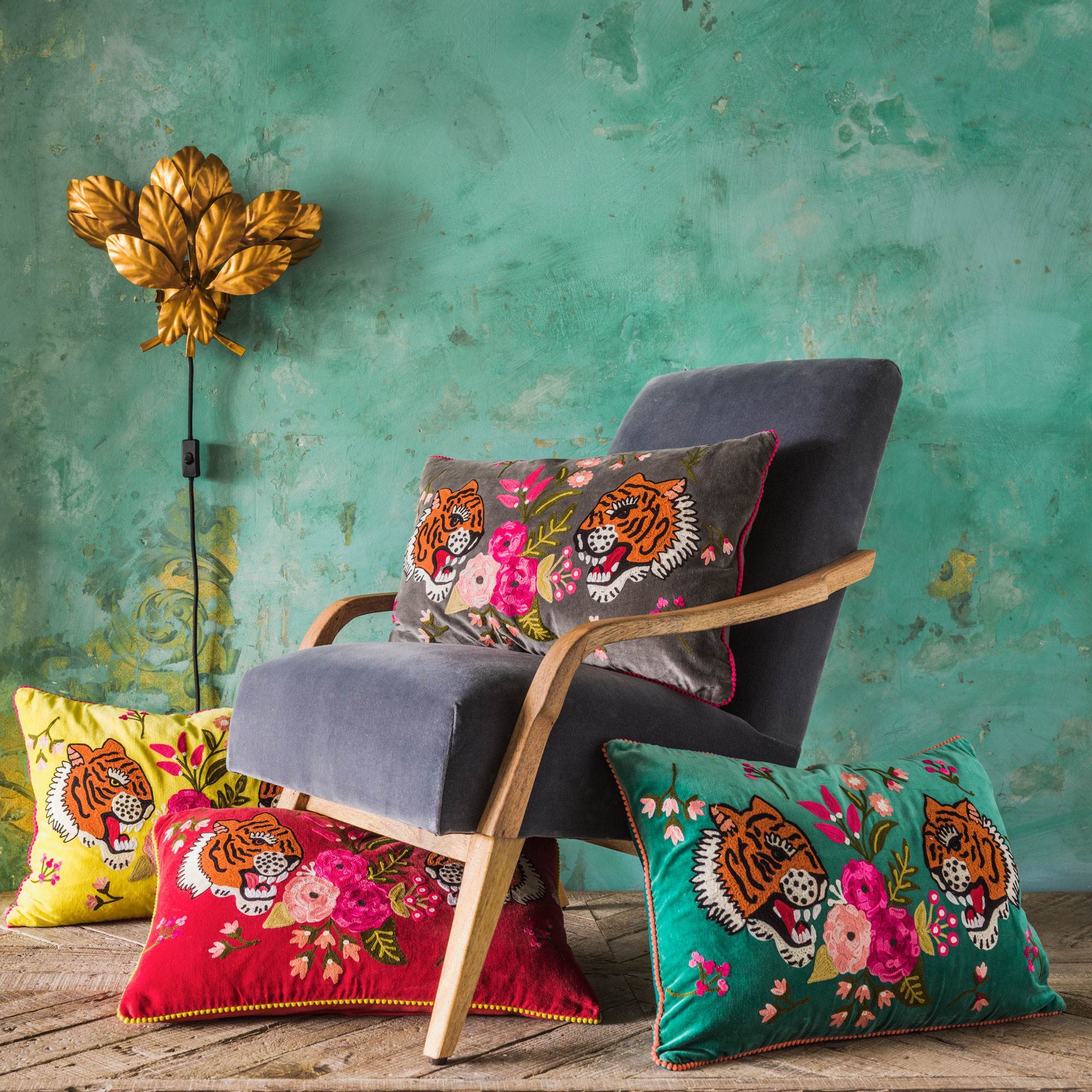 Read more about Graham and green grey velvet tiger cushion