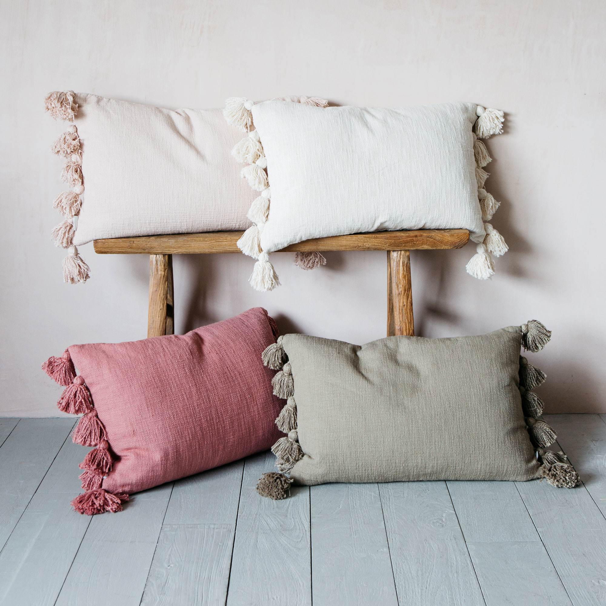 Read more about Graham and green rectangular pink tassel cushion
