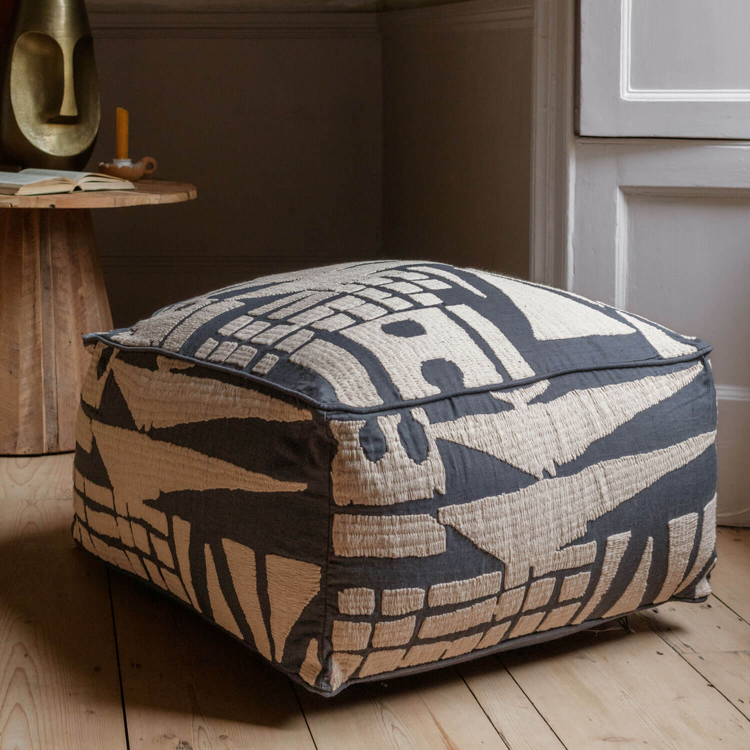 Read more about Graham and green lilou abstract navy linen pouffe