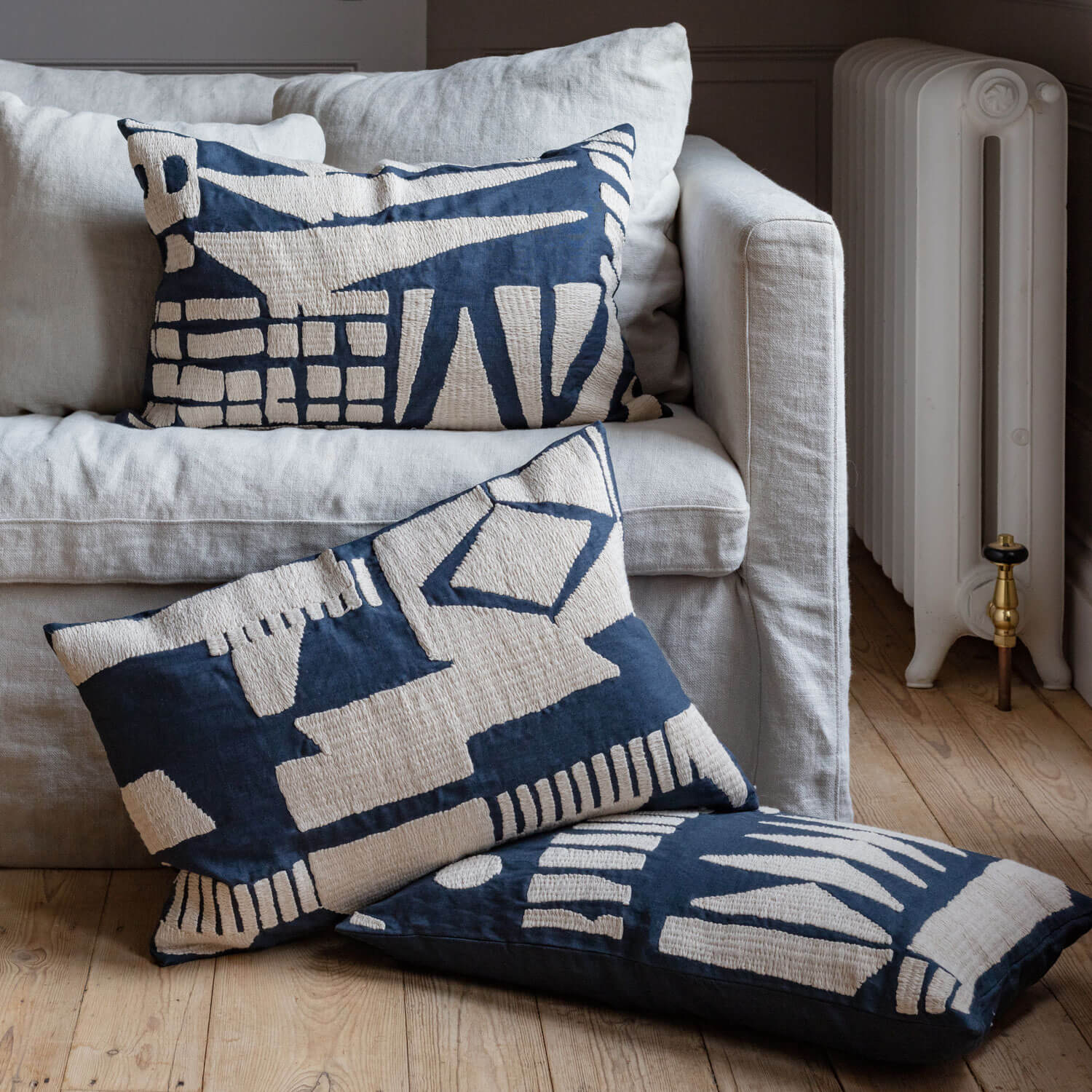 Read more about Graham and green lilou rectangular abstract navy cushion