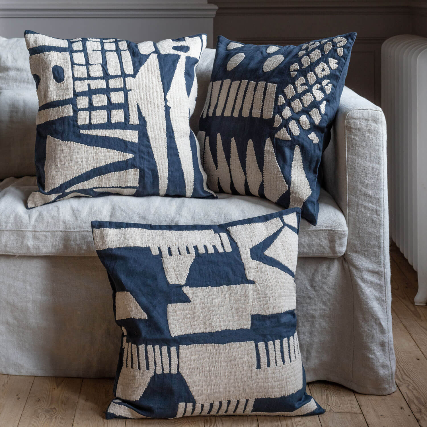 Photo of Graham and green lilou square abstract navy cushion