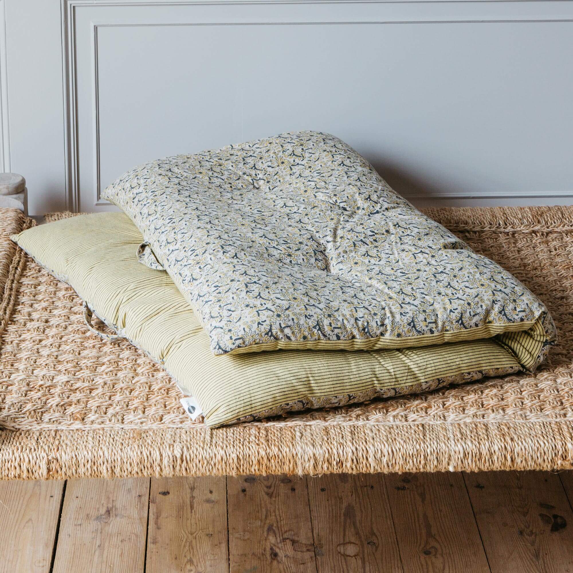 Read more about Graham and green yellow ditsy blossom printed floor cushion 80 x 120cm