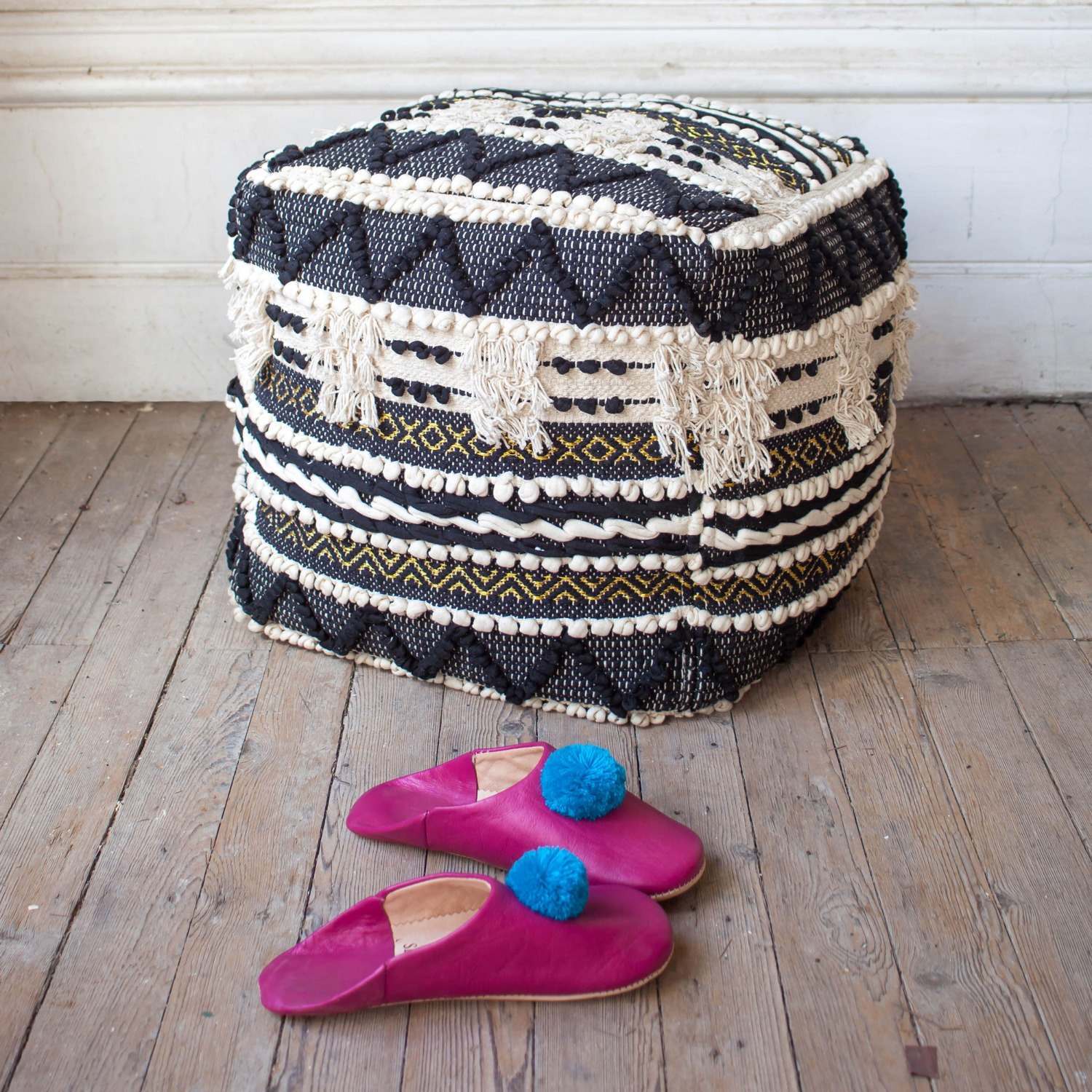Photo of Graham and green sienna black and white bobble pouffe