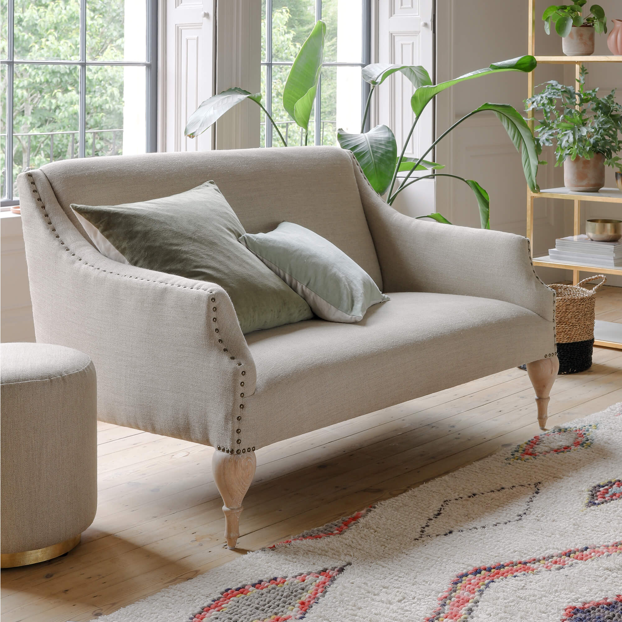 Graham And Green Rene Natural Linen Two Seater Sofa