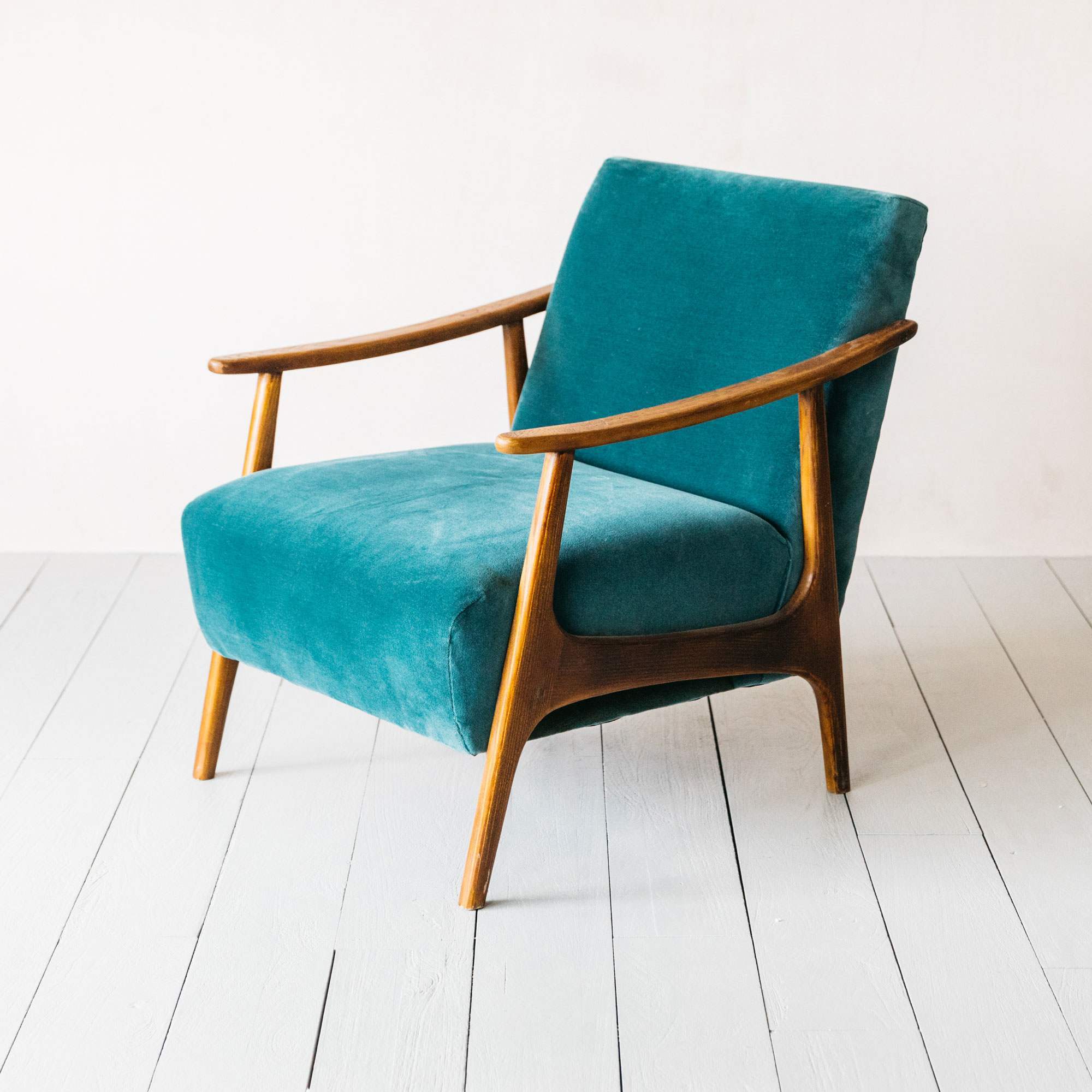Photo of Graham and green teal velvet upholstered armchair