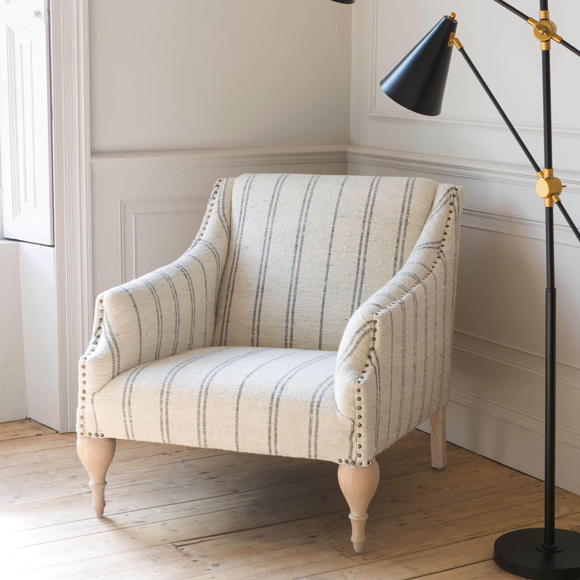 Photo of Graham and green renée linen stripe armchair