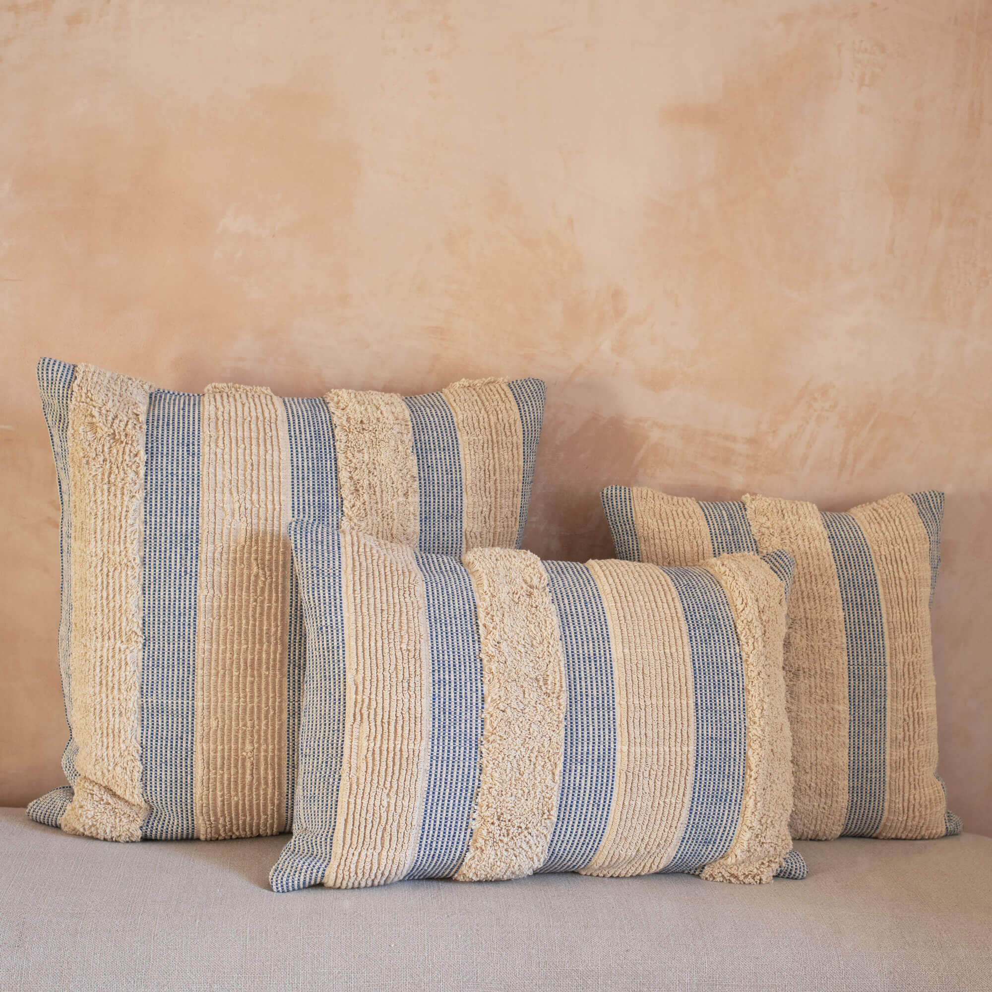 Read more about Graham and green misty large square blue and white striped cushion