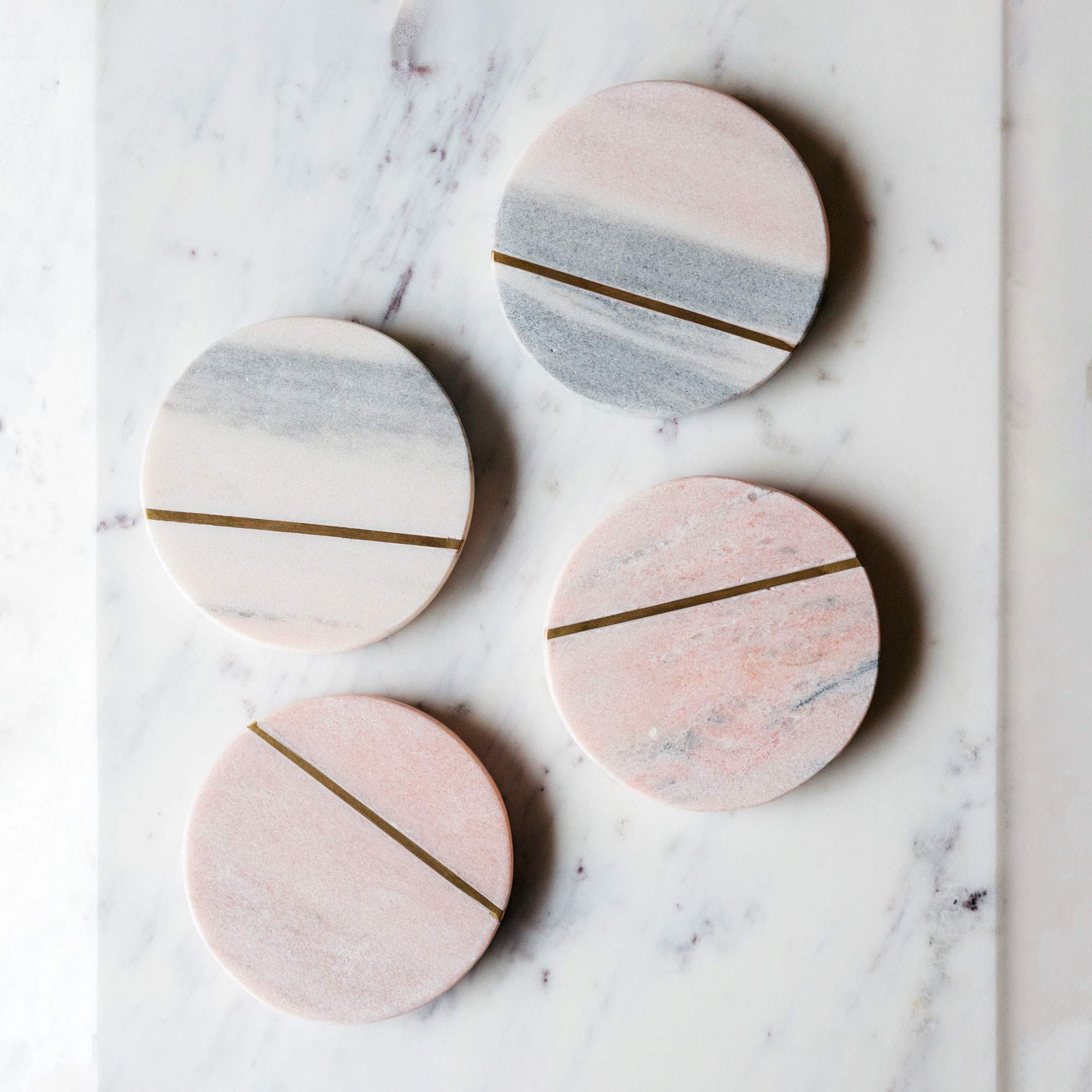 An image of Pink Marble Coaster with Brass Inlay
