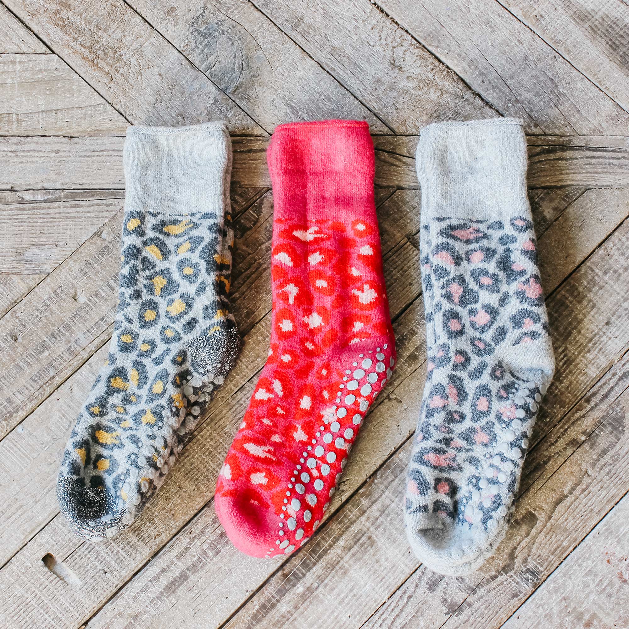 Read more about Graham and green grey and yellow leopard print slipper socks