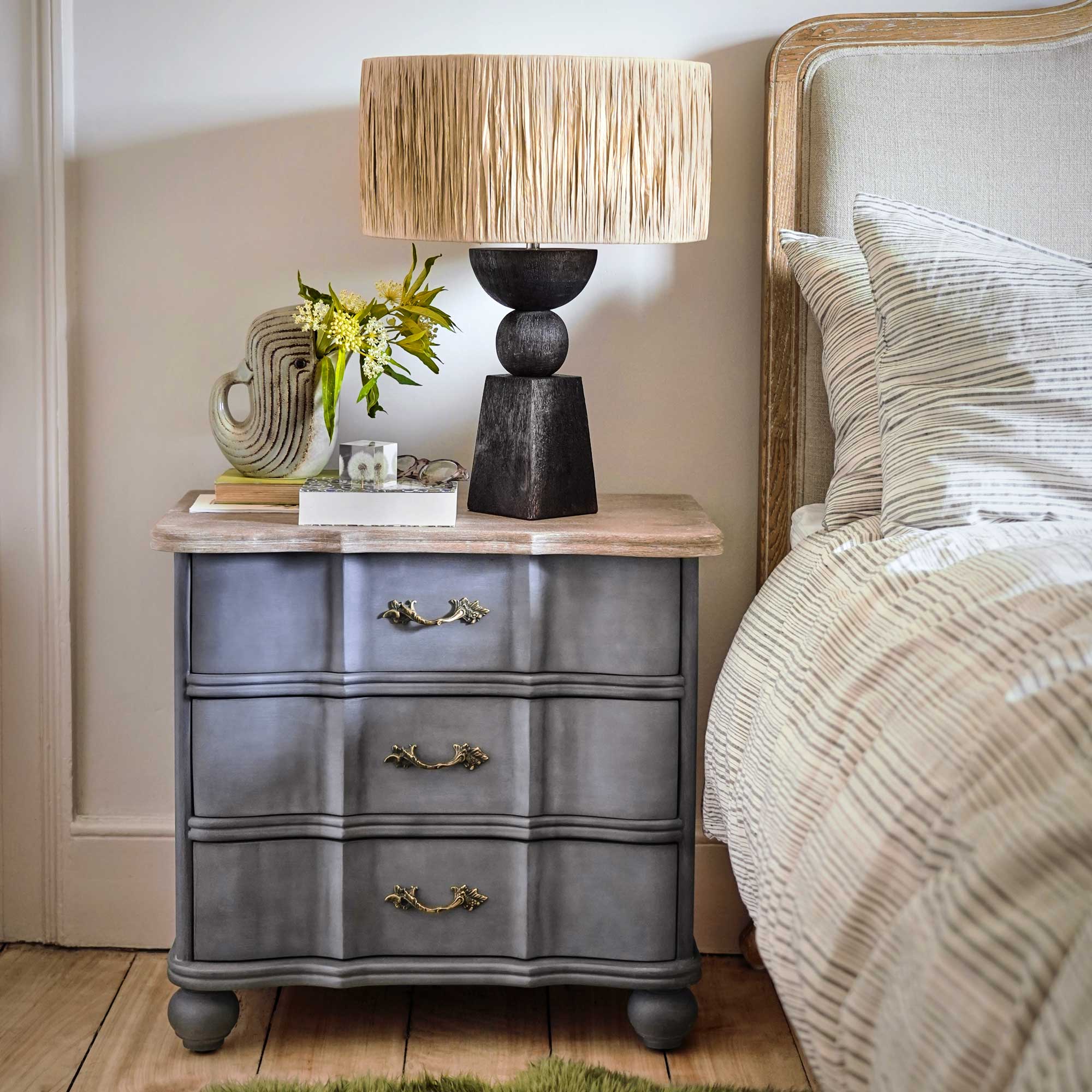 Graham And Green Evelyn Grey Bedside Table