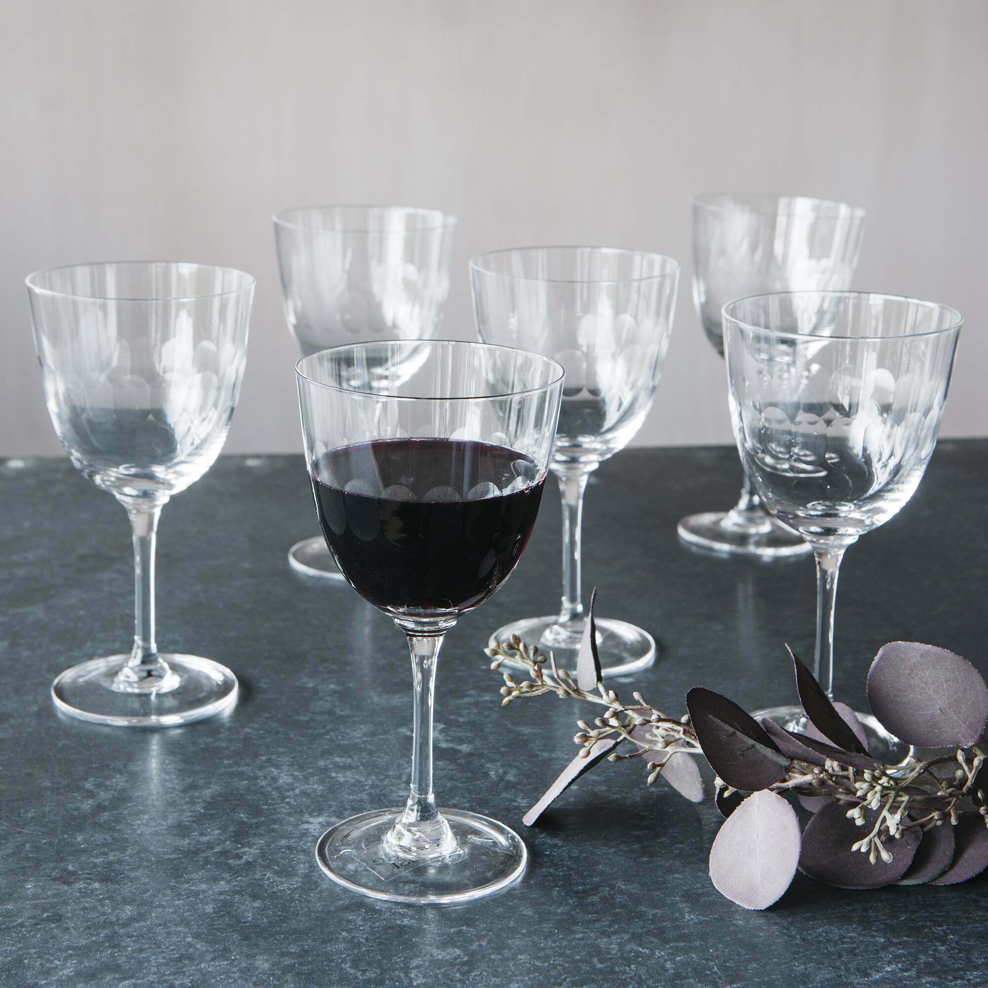 Graham And Green Set Of Six Lens Crystal Wine Glasses
