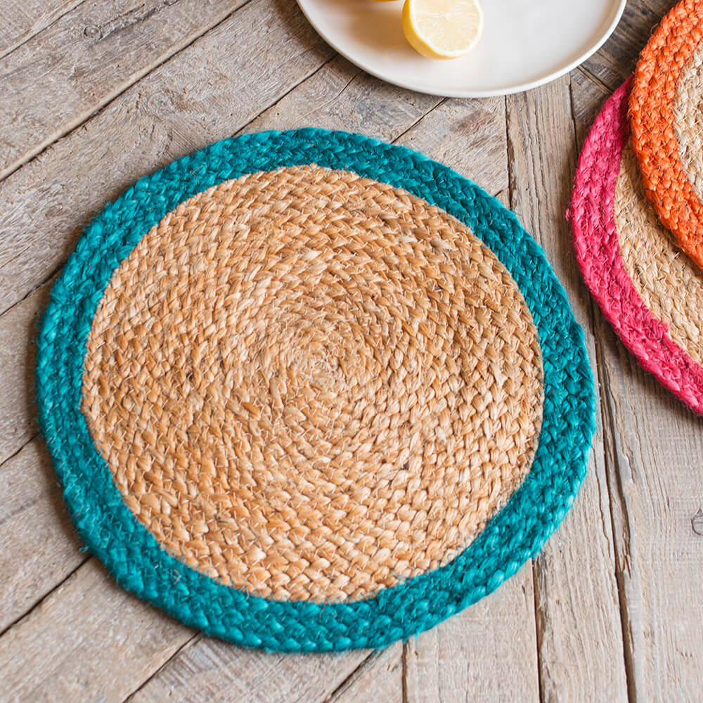 Graham And Green Round Turquoise Jute Placemat